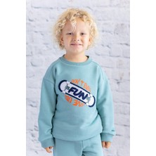 Erkek Çocuk Baskı Nakış Detaylı Sweatshirt - Mint