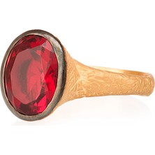 Gümüşcüm Yakut Taşlı Oval Otantik Kadın Altın Kaplama Gümüş Yüzük