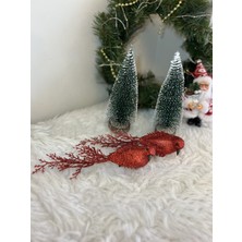 Yılbaşı 2li Kırmızı Simli kuş noel süsü ağaç yeniyıl 21 cm