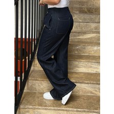 Pileli Düğme Detaylı Jean Pantolon
