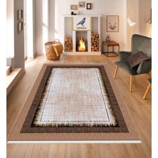 Crowban Home Kaymaz Taban Makinada Yıkanabilir Salon Halısı Mutfak Yuvarlak Halı Bohem