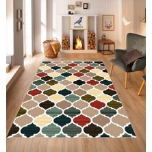 Crowban Home Kaymaz Taban Makinada Yıkanabilir Salon Halısı Mutfak Yuvarlak Halı Bohem