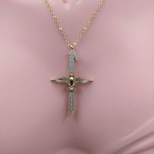 Rahshine Zümrüdü Anka Kuşlu Elif Kolye | Zirkon Taşlı | Gold Renk | 45 cm