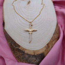 Rahshine Zümrüdü Anka Kuşlu Elif Kolye | Zirkon Taşlı | Gold Renk | 45 cm