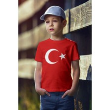Kinderos Çocuk Türk Bayraklı Kısa Kollu Tişört Bisiklet Yaka
