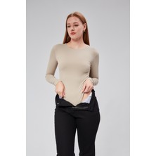 Bej Uzun Kollu Çıtçıtlı Body