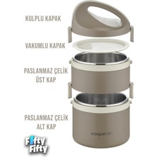 Vagonlife 1800 ml Iki Kat Yuvarlak Paslanmaz Çelik Bento Lunch Box Yeni Nesil Sefer TASI-FFLBOX40130