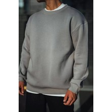 Tarz Yeri Kışlık Bisiklet Yaka Üç Iplik Basic Sweatshirt - Boyalı Gri