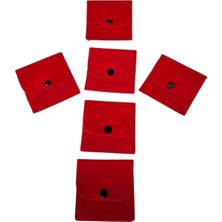 Özer Kutu Kadife (Süet) Zarf Kese Kırmızı 50 Adet 7x7 cm Boy Takı, Altın Kesesi (Çıtçıtlı)
