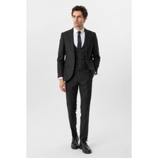 Süvari Slim Fit 6 Drop Desenli Kombinli Siyah Takım Elbise Antrasit Renk Erkek Modeli