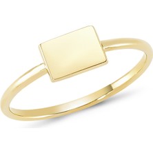 Gümüşcüm Dikdörtgen Altın Kaplama Bayan Gümüş Yüzük