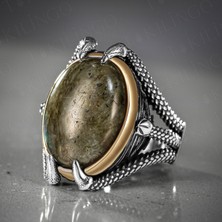 Takılingo 925 Ayar Gümüş Pençe Tasarımlı Labrodit Taşlı Usta Işi Erkek Yüzük