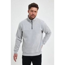 Tarz Yeri Oversize Yarım Farmuarlı Yakalı Basic Sweatshirt - Gri