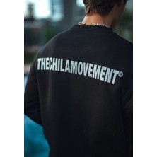 Tarz Yeri Kışlık Bisiklet Yaka Oversize Baskılı Sweatshirt - Siyah