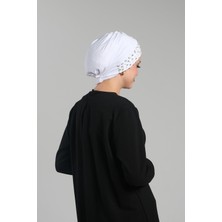 Beyaz Pratik Hazır Geçmeli Tesettür Bone Sandy Kumaş Taşlı 1456_42