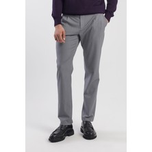 Jakamen Gri Comfort Fit Çift Cep Kapaklı Pileli Yan Cep Pantolon