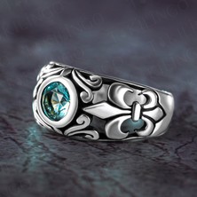 Takılingo 925 Ayar Gümüş Mavi Aquamarine Taşlı Zambak Motifli Zarif Erkek Yüzük