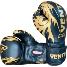 Vento Elite Boks ve Kick-Boks Eldiveni Siyah Pu Malzemeden Cırt Bantlı Orta Sertlikte