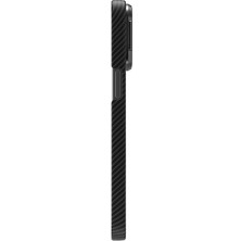 ZORE Apple iPhone 15 Pro Kılıf Magsafe Şarj Özellikli 600D Kevlar Zore Krek Karbon Standlı Kapak-Siyah