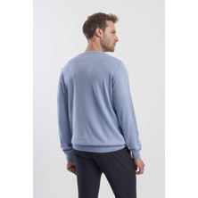 Jakamen Mavi Slim Fit Bisiklet Yaka Triko Kazak