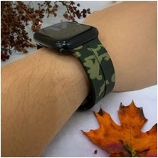 Mat Store Kamuflaj Desenli Slikon Apple Watch Kordon 42-44-45-49 mm Uyumlu