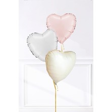 Pekshop 3'lü Kalp Balon Demeti Pastel Saten Beyaz Pembe Retro Krem Renkler 18 inç