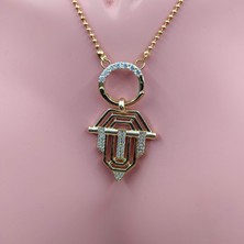 Rahshine Serenay Kolye | Zirkon Taşlı Dorika Zincirli | Gold Renk | 45 cm | Leyla Kolye