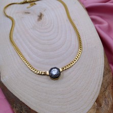 Rahshine Serenay Kolye | Ezme Zincirli Zirkon Taşlı Paslanmaz Çelik | Gold Renk | 45 cm | Leyla Kolye