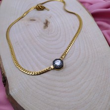 Rahshine Serenay Kolye | Ezme Zincirli Zirkon Taşlı Paslanmaz Çelik | Gold Renk | 45 cm | Leyla Kolye