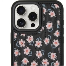 Well Tech iPhone 15 Pro Max Uyumlu Daisy Kılıf Dikişli Çiçek Baskılı Deri Kaplama Kamera Koruyucu Kapak