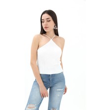 Boyundan Askılı Triko Atlet - Beyaz