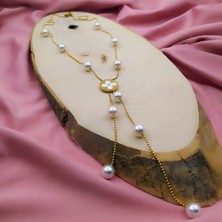 Rahshine Incili Yonca Kolye | Paslanmaz Çelik | Gold Renk | 65 cm