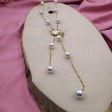 Rahshine Incili Yonca Kolye | Paslanmaz Çelik | Gold Renk | 65 cm