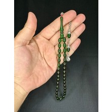 Ateş Kehribar Tesbih Arpa Kesim Yeşil Renk 6,5mm x 10,5mm T-538