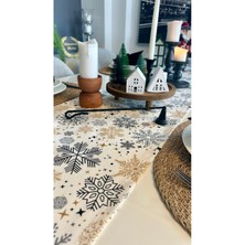 Decamor Home Yeni Yıl Temalı Ekru / Siyah Runner Yılbaşı Masası Yılbaşı Runner
