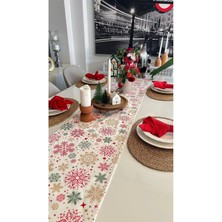 Decamor Home Yeni Yıl Temalı Ekru Runner Yılbaşı Masası Yılbaşı Runner