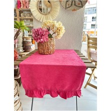 Decamor Home Vintage Dertsi Leke Tutmaz Fuşya Pembe Fırfırlı Runner