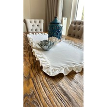 Decamor Home Keten Dokulu Dertsiz Leke Tutmaz Vintage Tam Fırfırlı Ekru Runner