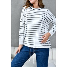 Zishan Fashion Kadın Triko Çizgili Kazak Belden Bağlama Detaylı 713