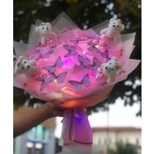 Kelebek Buketi Ayıcıklı LED Işıklı Konsept Hediyelik