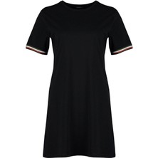 Yeni Rahat Günlük Süprem Örme Bisiklet Yaka Kısa Kol T-Shirt Elbise Mini Boy Büyük Beden Elbise