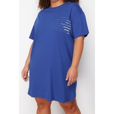 FRM Yeni Rahat Günlük Süprem Örme Bisiklet Yaka Kısa Kol T-Shirt Elbise Mini Boy Büyük Beden Elbise