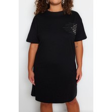 FRM Yeni Rahat Günlük Süprem Örme Bisiklet Yaka Kısa Kol T-Shirt Elbise Mini Boy Büyük Beden Elbise