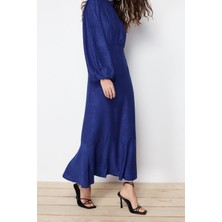 FRM Yeni Regular Casual Günlük Jakar Dokuma Bisiklet Yaka Uzun Kol A-Line Maxi Boy Tesettür Elbise