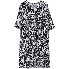 FRM Yeni Regular Casual Günlük Shally Dokuma V Yaka Truvakar Kol Kol Shift Midi Boy Elbise