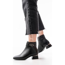 İnfon Ayakkabı RM-502 Siyah Toka Aksesuarlı Topuklu Fermuarlı Günlük Kadın Bot