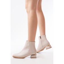 İnfon Ayakkabı RM-500 Bej Topuklu Fermuarlı Günlük Kadın Bot