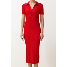 FRM Yeni Regular Casual Günlük Tek Plaka Triko Polo Yaka Kısa Kol A-Line Maxi Boy Elbise