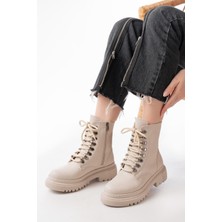 İnfon Ayakkabı 812-2121 Bej Bağcıklı Fermuarlı Günlük Kadın Bot