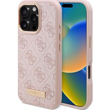 iPhone 16 Pro Uyumlu Kılıf Guess Lisanslı Magsafe Özellikli 4g Desenli Pu Metal Klasik Logolu Pembe